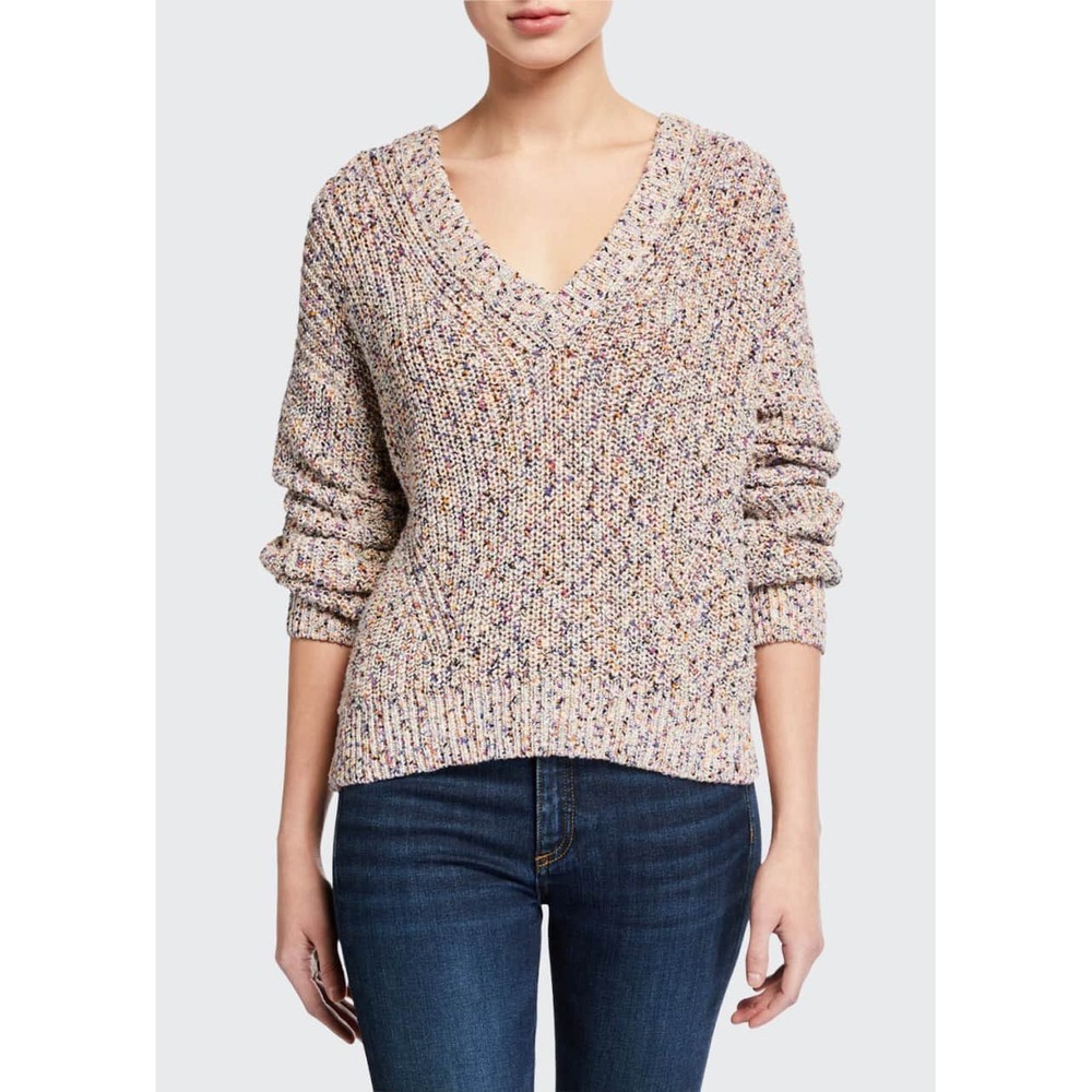 Veronica Beard Crosby Sweater Marled V-Neck Metallic Confetti Chunky Knit